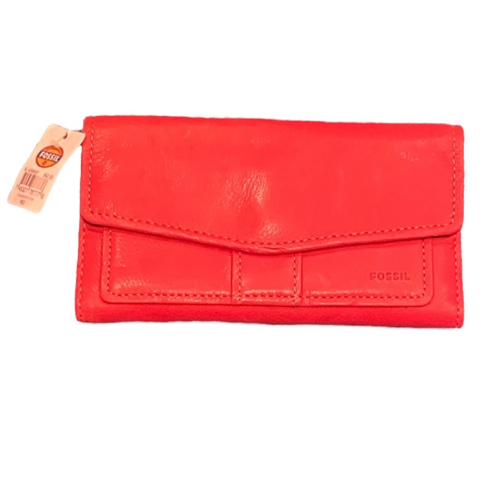 Fossil Coral-Red Leather Envelope Wallet